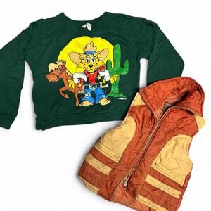Vintage 90s cartoon cowboy crewneck and. Vintage 70s retro vest size 5-6 years